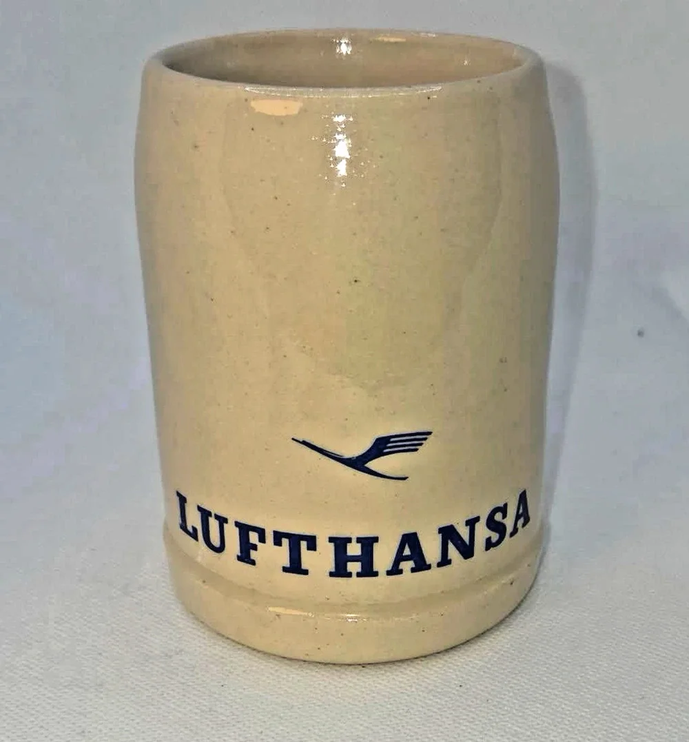 Vintage Lufthansa Airlines Airways Stoneware Beer Mug Stein 3/10th Liter Germany